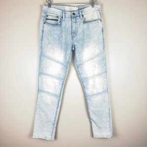 Akademiks Jeanius Mens 30x30 Acid Wash Distressed Moto Slim Tapered Jeans Blue